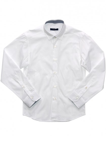 Рубашка белая классическая с клетчатым воротником и манжетами