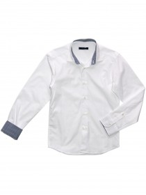 Рубашка белая классическая с клетчатым воротником и манжетами фото