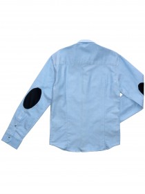 Рубашка голубая с синими пуговицами и заплатками на рукавах  цена