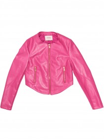 Куртка ярко-розовая кожаная с трикотажными вставками на рукавах цена