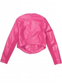 купить Куртка ярко-розовая кожаная с трикотажными вставками на рукавах