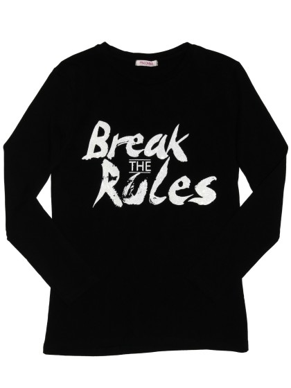 Лонгслив чёрный с блестящей надписью «Break the rules»