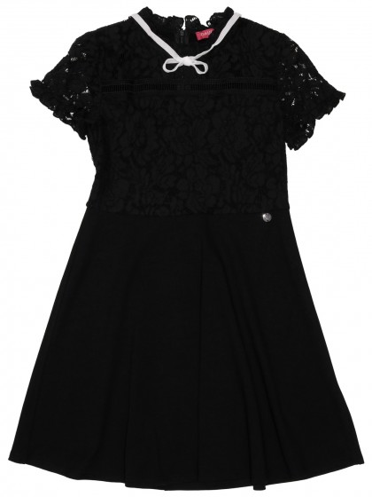 Платье чёрное с кружевным верхом и белым бантиком