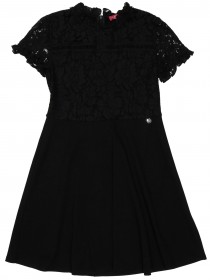 Платье чёрное с кружевным верхом и белым бантиком цена