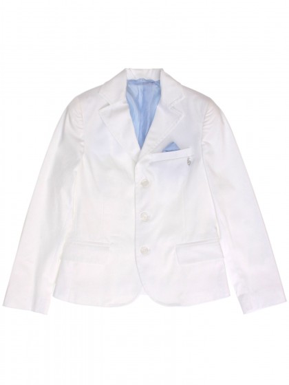 Пиджак белый с голубой подкладкой и платком в кармане 