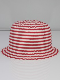 Шляпа белая в красную полоску с синим бантиком фото