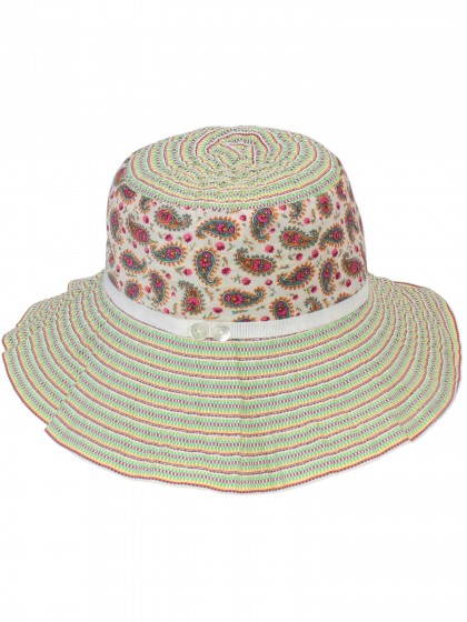 Шляпа разноцветная с большими полями и огуречным принтом 