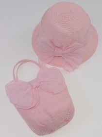 Шляпа розовая легкая с бантом фото