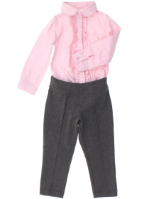 купить Комплект: боди розовое с рюшами и серые штаны 