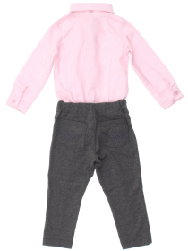 Комплект: боди розовое с рюшами и серые штаны  цена