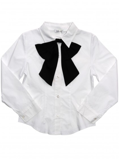 Блузка белая классическая с черным бантом 