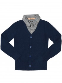 Джемпер синий с вшитым воротничком рубашки с брендингом и рисунком сзади цена