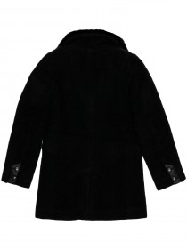 купить Пальто черное шерстяное с натуральным мехом на воротнике 