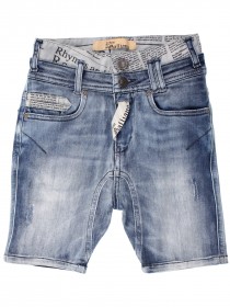 Шорты джинсовые голубые с потёртостями и брендовыми вставками цена