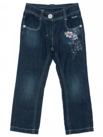 Комплект: белый кардиган с вышивкой и синие джинсы с вышивкой фото
