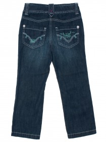 купить Комплект: белый кардиган с вышивкой и синие джинсы с вышивкой