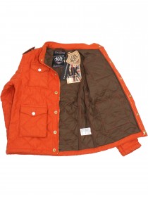 Куртка оранжевая стеганая с белыми кнопками и принтом на спине цена