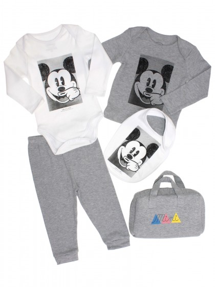 Комплект для малыша бело-серый с изображением Микки Мауса