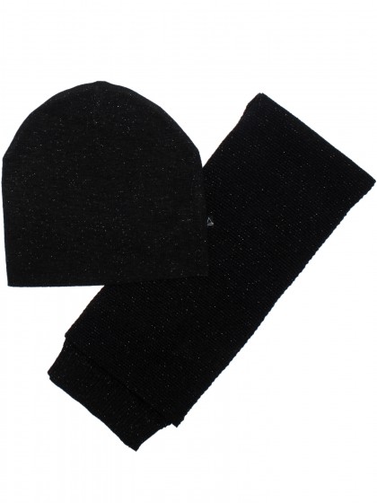 Комплект чёрный с люрексом: шапка и шарф