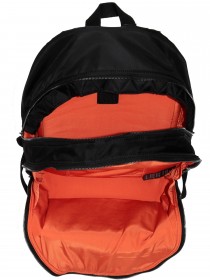 Рюкзак черный с оранжевой подкладкой, двумя отделениями и множеством карманов  цена