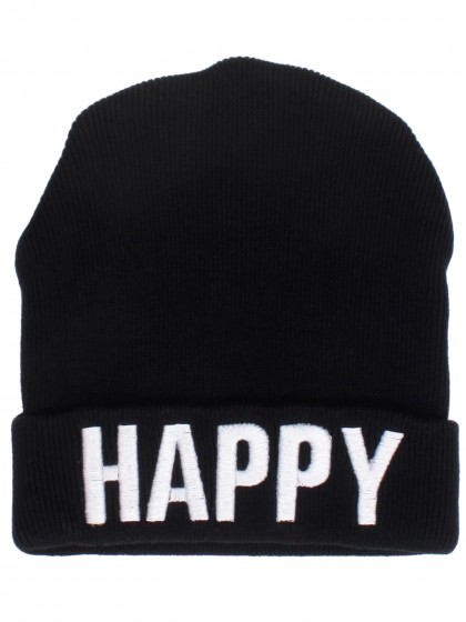 Шапка чёрная с белой надписью "HAPPY"