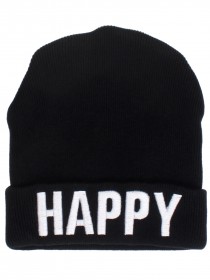 купить Шапка чёрная с белой надписью "HAPPY"