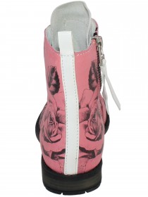 Ботинки розовые кожаные с чёрными розами и белой отделкой цена