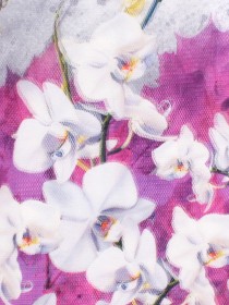 Юбка белая пышная на широкой резинке с принтом "Орхидеи" фото