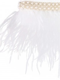 Кардиган белый с жемчужинами и перьями страуса цена
