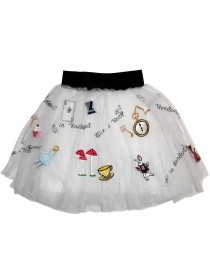 Комплект "Алиса в стране Чудес": черный лонгслив со стразами и белая пышная юбка с вышивкой фото
