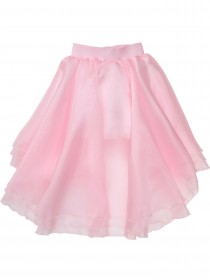 Комплект юбка розовая ассиметричная из органзы и блузка белая с цветочным принтом фото