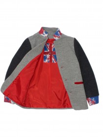 Пальто серое шерстяное с контрастными рукавами и британским флагом на спине цена