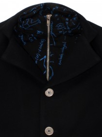 Пальто чёрное шерстяное с капюшоном и вшитым жилетом цена