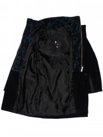 Пальто чёрное шерстяное с капюшоном и вшитым жилетом фото