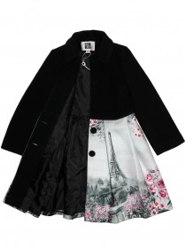 Пальто черное шерстяное с видами Парижа и цветами фото
