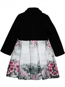 Пальто черное шерстяное с видами Парижа и цветами фото