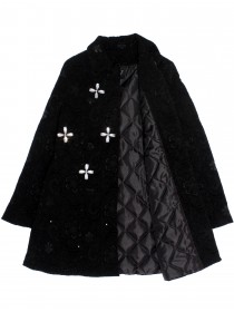 Пальто чёрное утеплённое кружево и стразы  цена