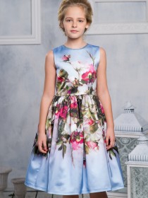 Платье пышное голубое с розами и со стразами Сваровски фото