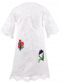 Платье белое кружевное с разноцветными вышитыми цветами фото