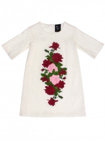 купить Платье белое жаккардовое с вышивкой розовые и алые розы