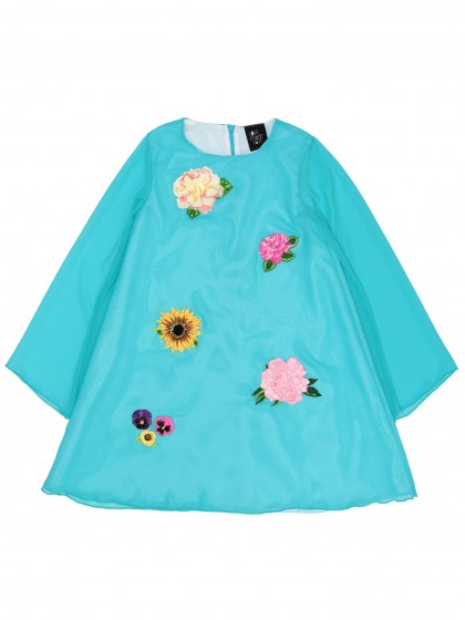 Платье бирюзовое шифоновое с аппликацией "цветы"