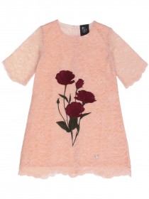 Платье персикого цвета кружевное с вышивкой "Роза"