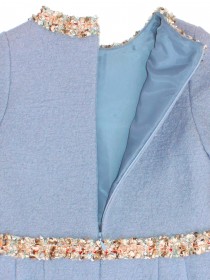 купить Платье шерстяное  нежно-голубое с разноцветной твидовой отделкой