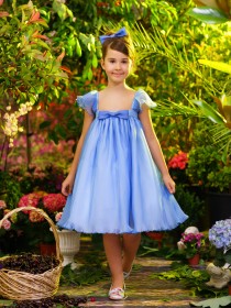 Платье голубое пышное воздушное плиссированное  фото