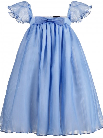 Платье голубое пышное воздушное плиссированное 