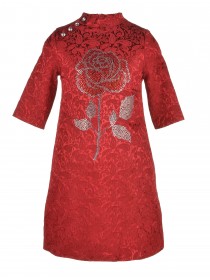 Платье красное жаккардовое с розой из страз Сваровски фото
