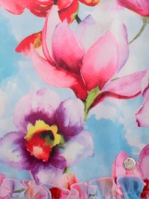 Сарафан фиолетовый с оборками и розовыми орхидеями  фото