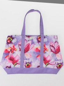 купить Сумка пляжная фиолетовая с принтом "Орхидеи"