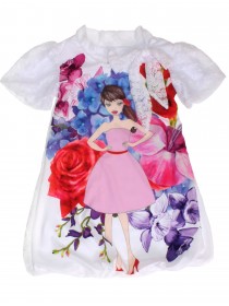 Платье белое кружевное с принтом "Девушка и цветы"