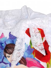 Платье белое кружевное с принтом "Девушка и цветы" фото